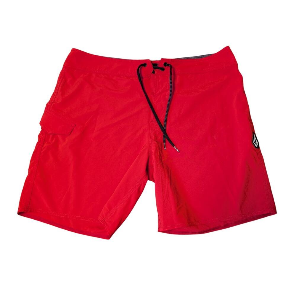 Volcom Lido Solid Mod Tech Boardshorts Men's Size 38 Red Stretch Surf Swim Suit